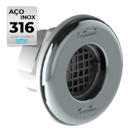 Ralo Quebra-Ondas Standard Prata/Inox 316 Para piscinas de vinil — Dispositivos. Peso: 0.23 kg. Cód: 023328. Produto Sodramar disponível na AHCOR Equipamentos com garantia e suporte técnico especializado.